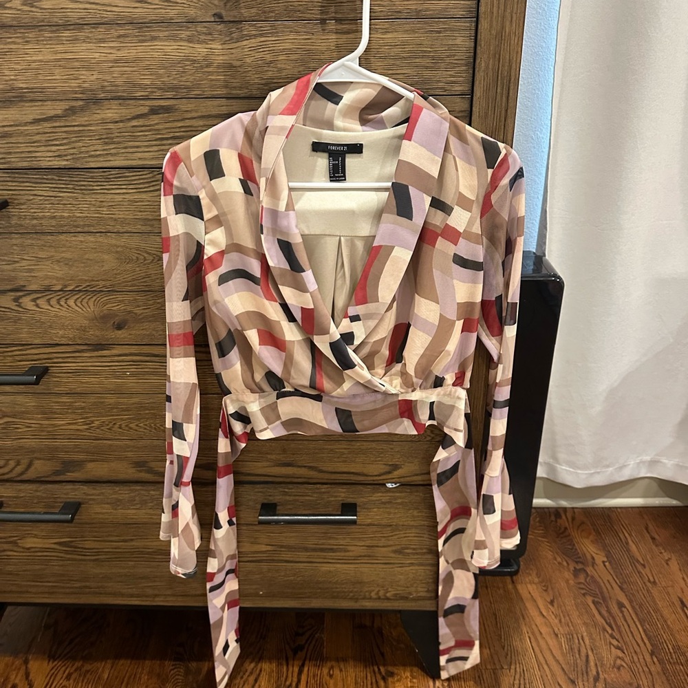 Trendy Multicolor Wrap Top